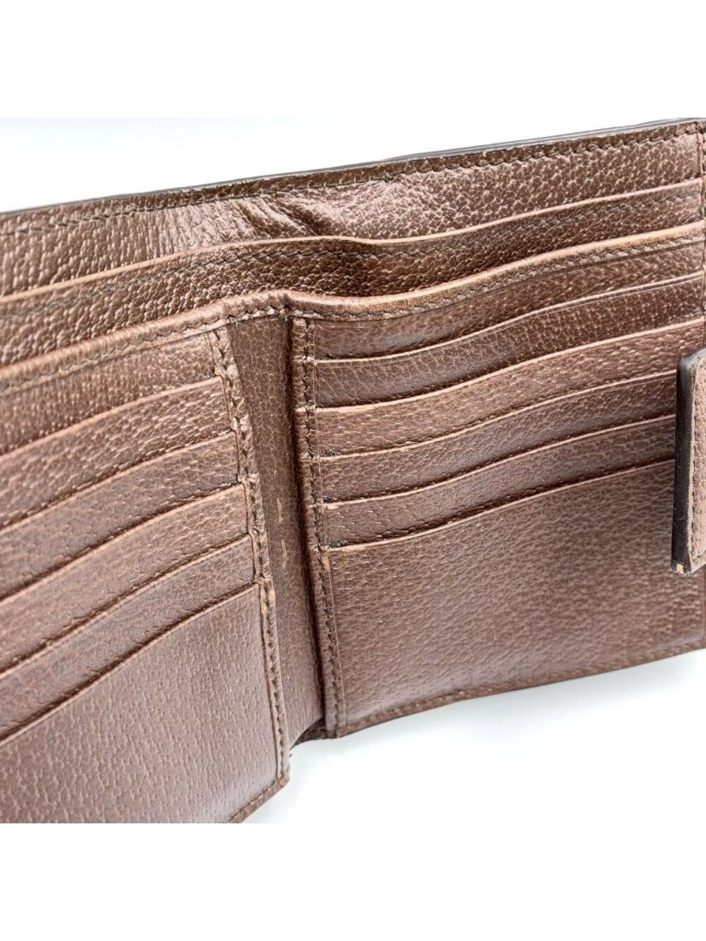 Gucci Ophidia GG French Flap Wallet Leather Brown Beige Bifold Gold - Picture 5 of 14